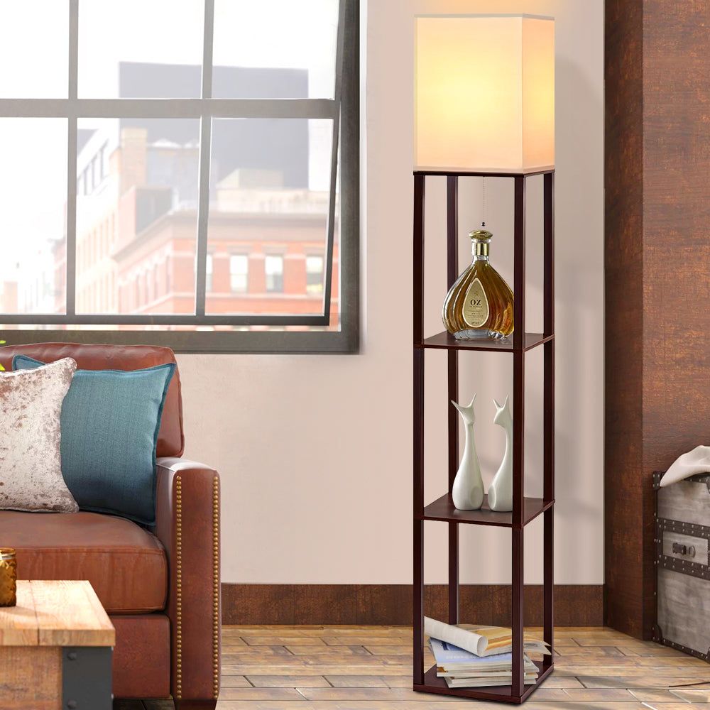 Shelf Floor Lamp Vintage Wood Reading Light Storage Organizer Home Off ...