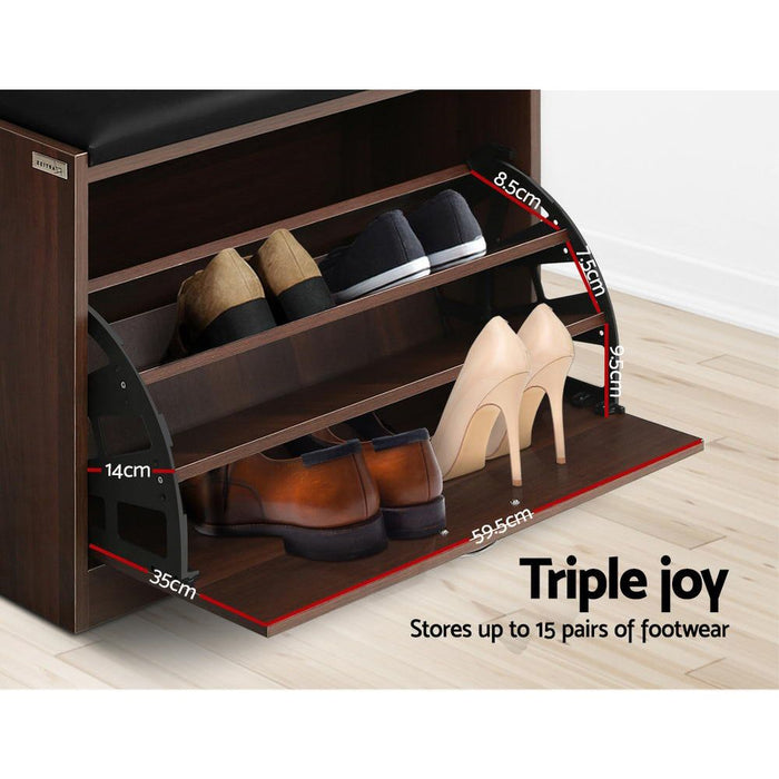 Shoe Bench Shoe Cabinet 15 Pairs Walnut Kyla -Home Living Store - -  