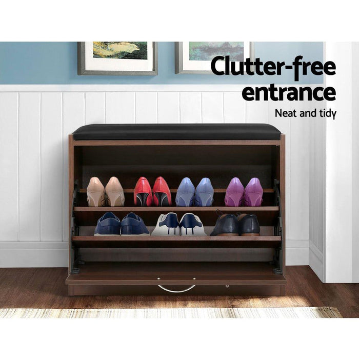 Shoe Bench Shoe Cabinet 15 Pairs Walnut Kyla -Home Living Store - -  