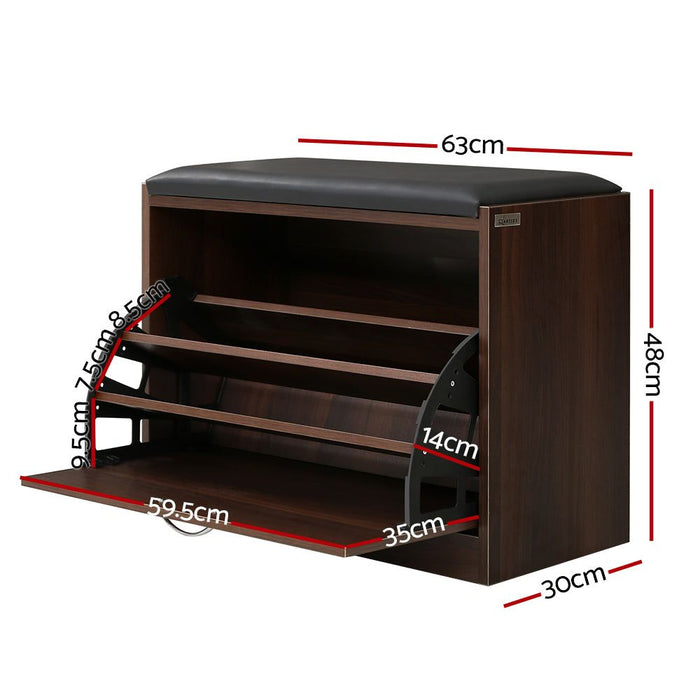 Shoe Bench Shoe Cabinet 15 Pairs Walnut Kyla -Home Living Store - -  