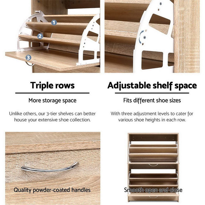 Shoe Cabinet Shoes Storage Rack 24 Pairs Organizer Shelf Cupboard Oak -Home Living Store - -  