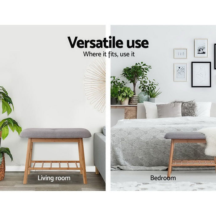 Shoe Rack Seat Bench Chair Shelf Organisers Bamboo Grey -Home Living Store - -  
