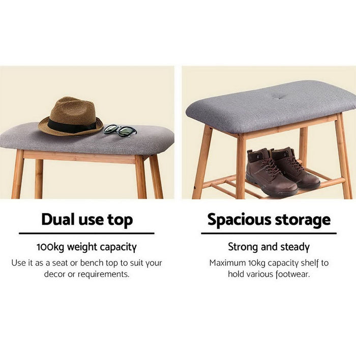 Shoe Rack Seat Bench Chair Shelf Organisers Bamboo Grey -Home Living Store - -  