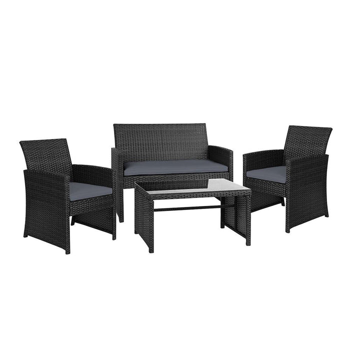 Gardeon Rattan Furniture Outdoor Lounge Setting Wicker Dining Set w/Storage Cover Black -Home Living Store - -  