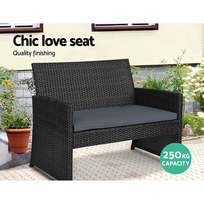 Gardeon Rattan Furniture Outdoor Lounge Setting Wicker Dining Set w/Storage Cover Black -Home Living Store - -  