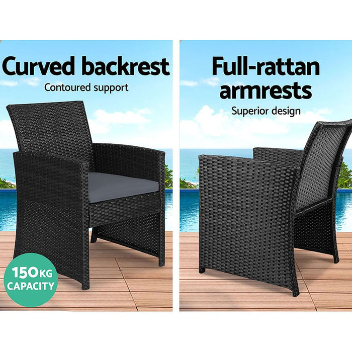 Gardeon Rattan Furniture Outdoor Lounge Setting Wicker Dining Set w/Storage Cover Black -Home Living Store - -  
