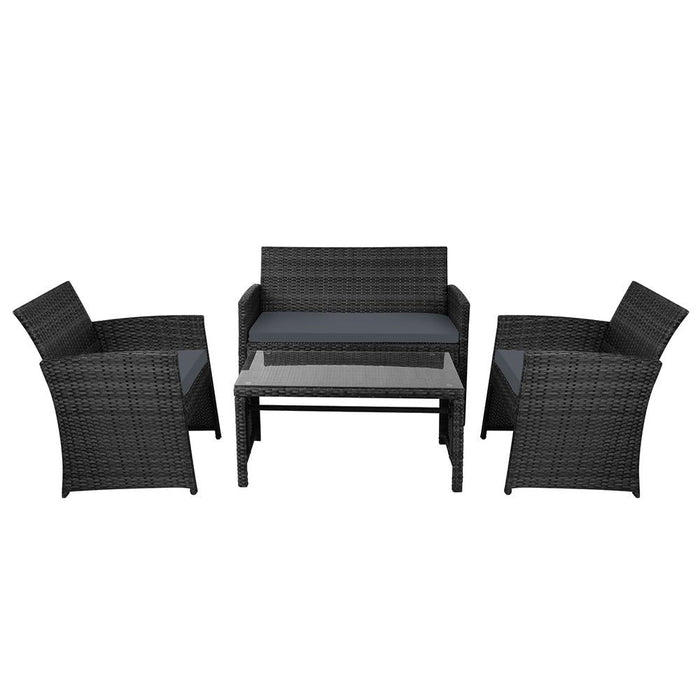 Gardeon Rattan Furniture Outdoor Lounge Setting Wicker Dining Set w/Storage Cover Black -Home Living Store - -  