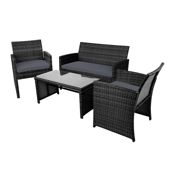 Gardeon Rattan Furniture Outdoor Lounge Setting Wicker Dining Set w/Storage Cover Black -Home Living Store - -  