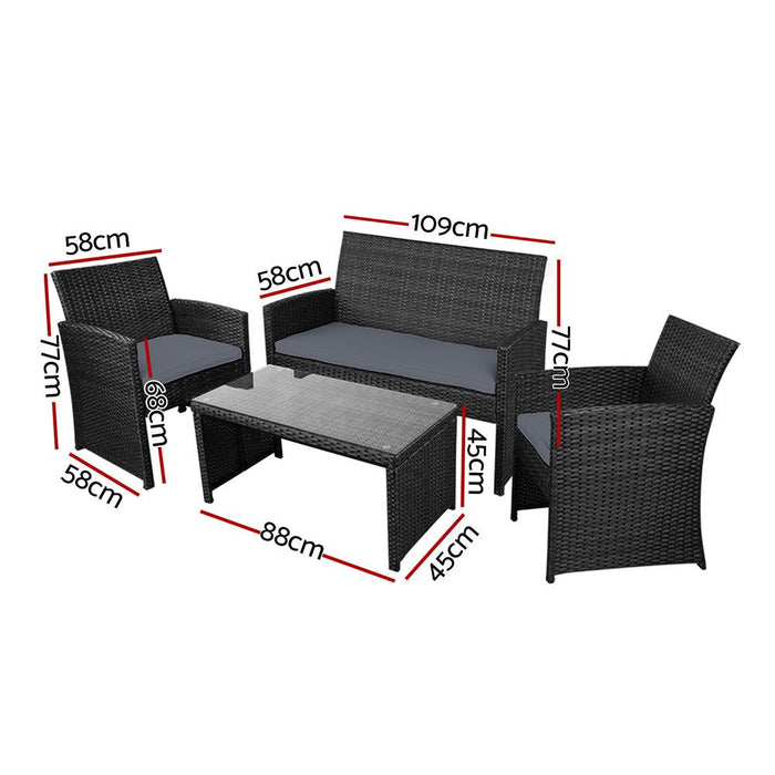 Gardeon Rattan Furniture Outdoor Lounge Setting Wicker Dining Set w/Storage Cover Black -Home Living Store - -  