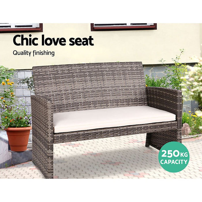Gardeon Rattan Furniture Outdoor Lounge Setting Wicker Dining Set w/Storage Cover Mixed Grey -Home Living Store - -  