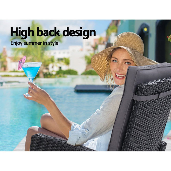 Sun lounge Recliner Chair Wicker Lounger Sofa Day Bed Outdoor Furniture Patio Garden Cushion Ottoman Black Gardeon -Home Living Store - -  