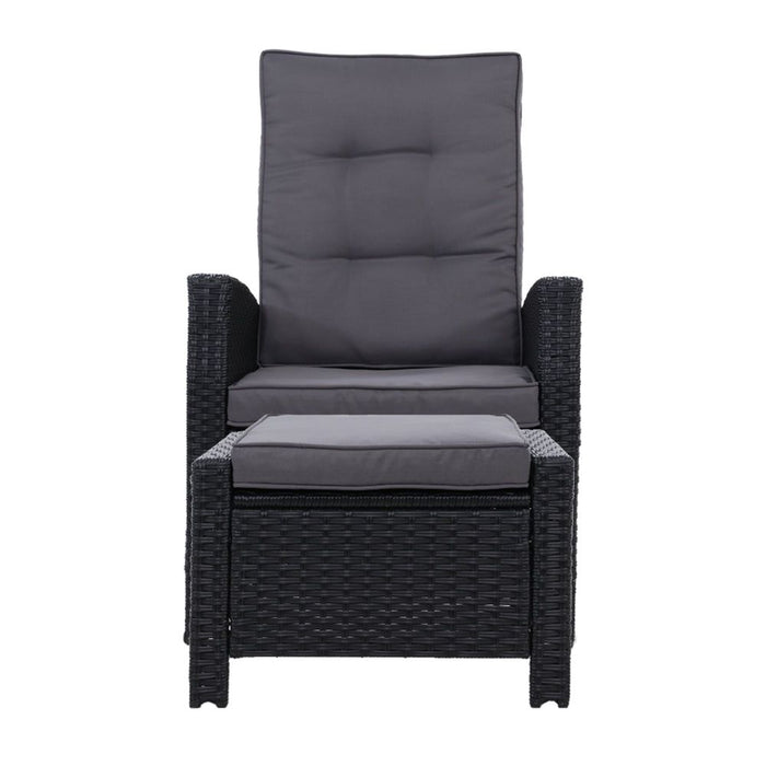 Sun lounge Recliner Chair Wicker Lounger Sofa Day Bed Outdoor Furniture Patio Garden Cushion Ottoman Black Gardeon -Home Living Store - -  