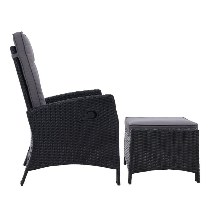 Sun lounge Recliner Chair Wicker Lounger Sofa Day Bed Outdoor Furniture Patio Garden Cushion Ottoman Black Gardeon -Home Living Store - -  