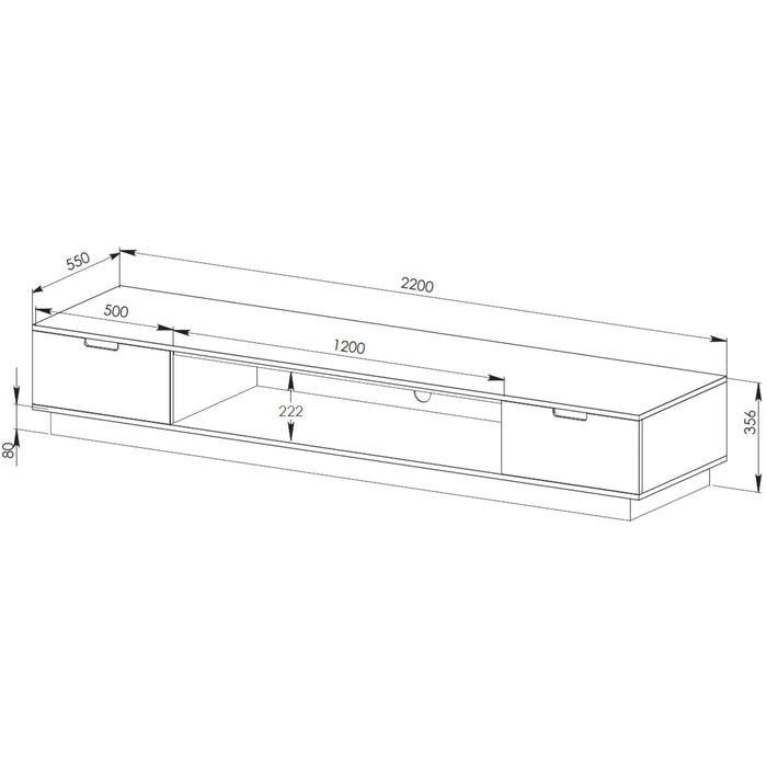 Tauris Rio Entertainment Center, TV Cabinet, Entertainment Unit 2200mm, Black Oak Line Dimension