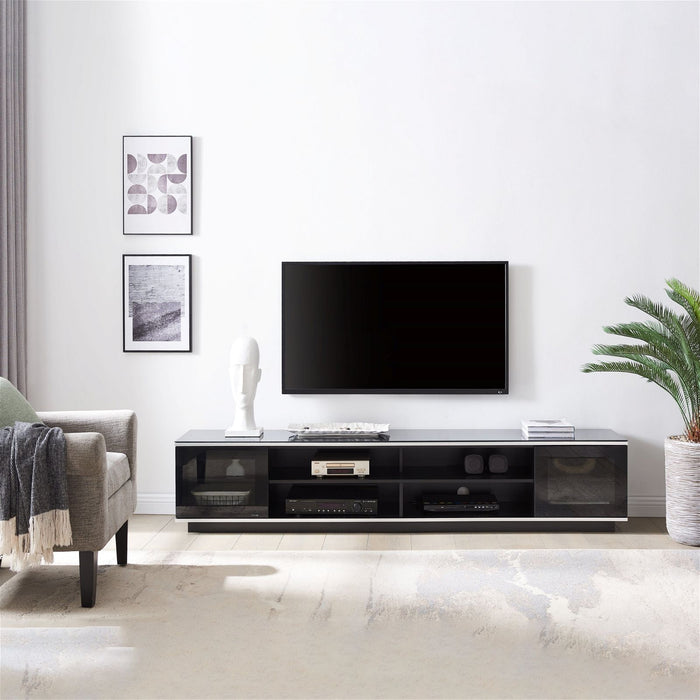 Tauris Diablo 210cm, Entertainment Unit, Tempered Glass, Black TV Cabinet -Home Living Store - -  