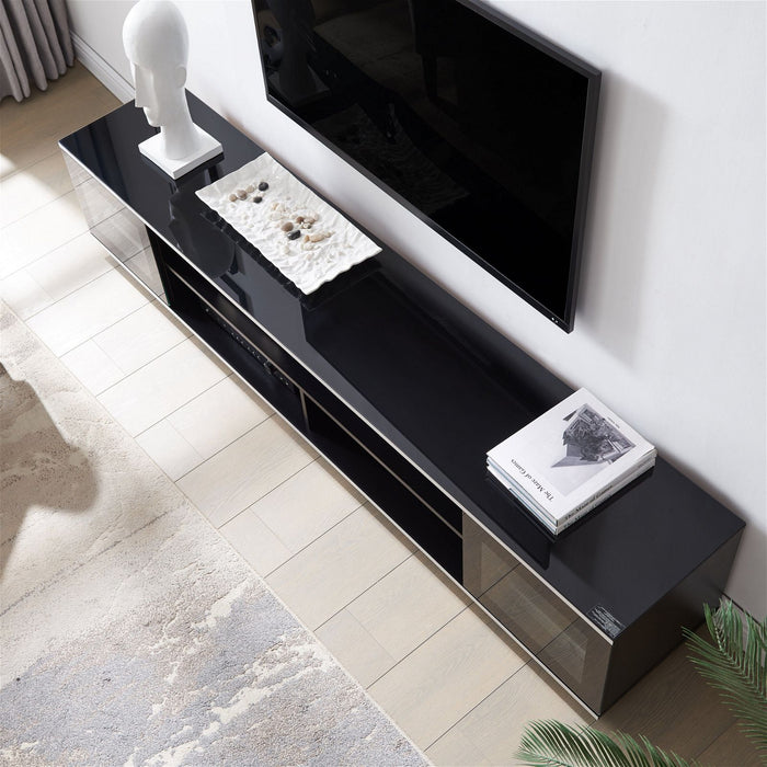 Tauris Diablo 210cm, Entertainment Unit, Tempered Glass, Black TV Cabinet -Home Living Store - -  