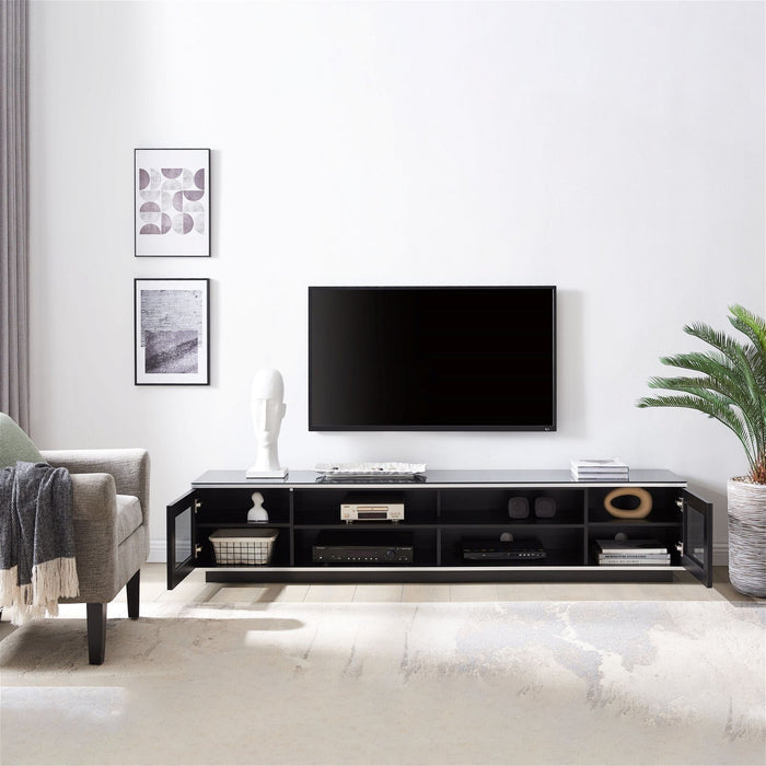 Tauris Diablo 210cm, Entertainment Unit, Tempered Glass, Black TV Cabinet -Home Living Store - -  