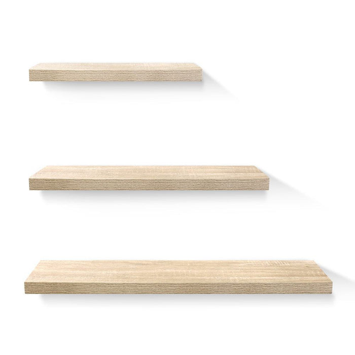 Three Piece Wall Floating Shelf Set DIY Mount Storage Book Display Rack Oak -Home Living Store - -  