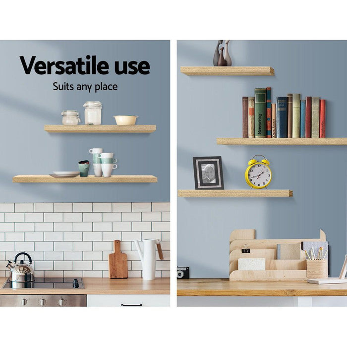 Three Piece Wall Floating Shelf Set DIY Mount Storage Book Display Rack Oak -Home Living Store - -  
