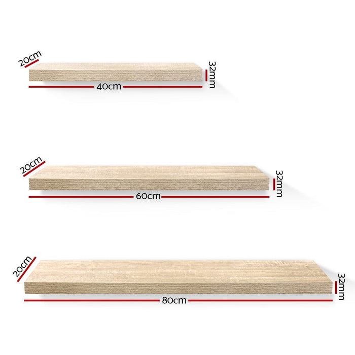 Three Piece Wall Floating Shelf Set DIY Mount Storage Book Display Rack Oak -Home Living Store - -  