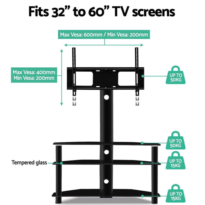 Three Tier Floor TV Stand with Bracket Shelf Mount -Home Living Store - -  