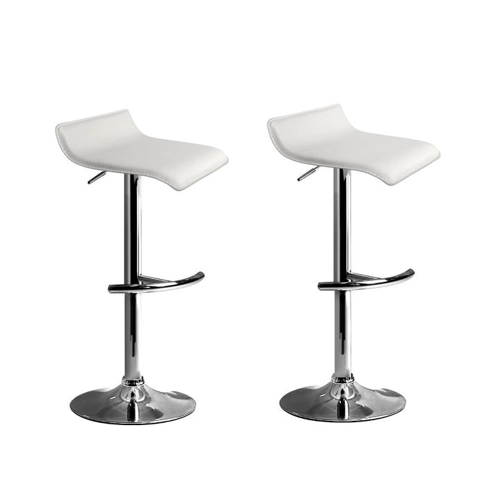 Two Bar Stools Adjustable Gas Lift Chairs White -Home Living Store - -  