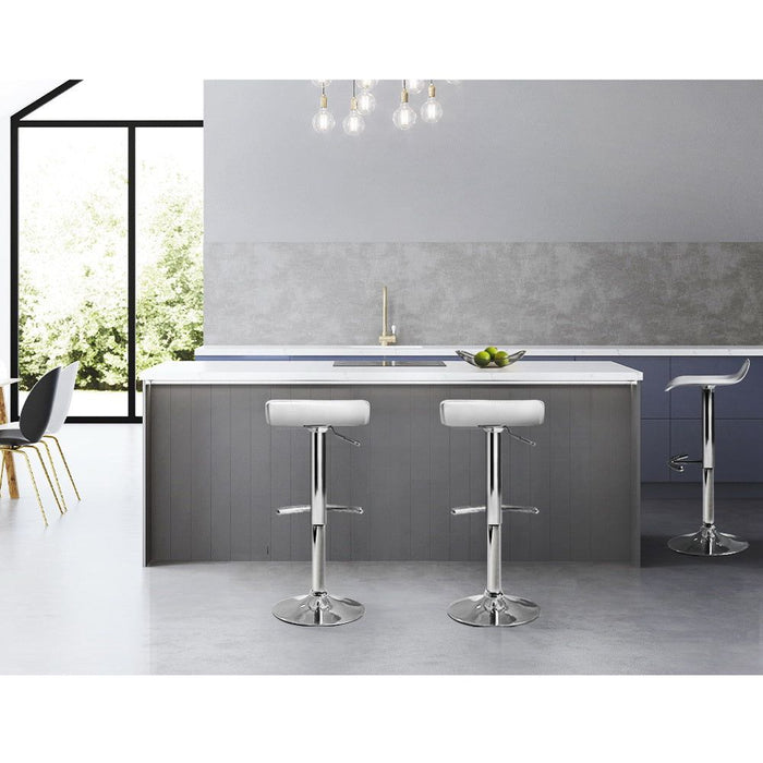 Two Bar Stools Adjustable Gas Lift Chairs White -Home Living Store - -  