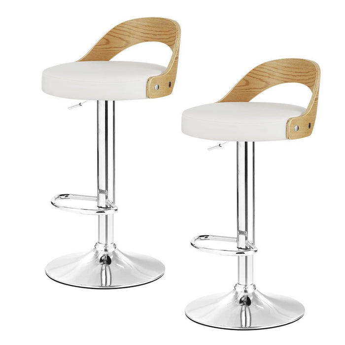 Two Bar Stools Adjustable Leather Padded White -Home Living Store - -  