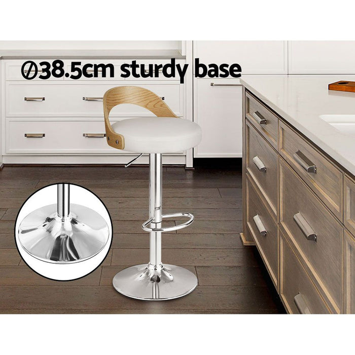 Two Bar Stools Adjustable Leather Padded White -Home Living Store - -  