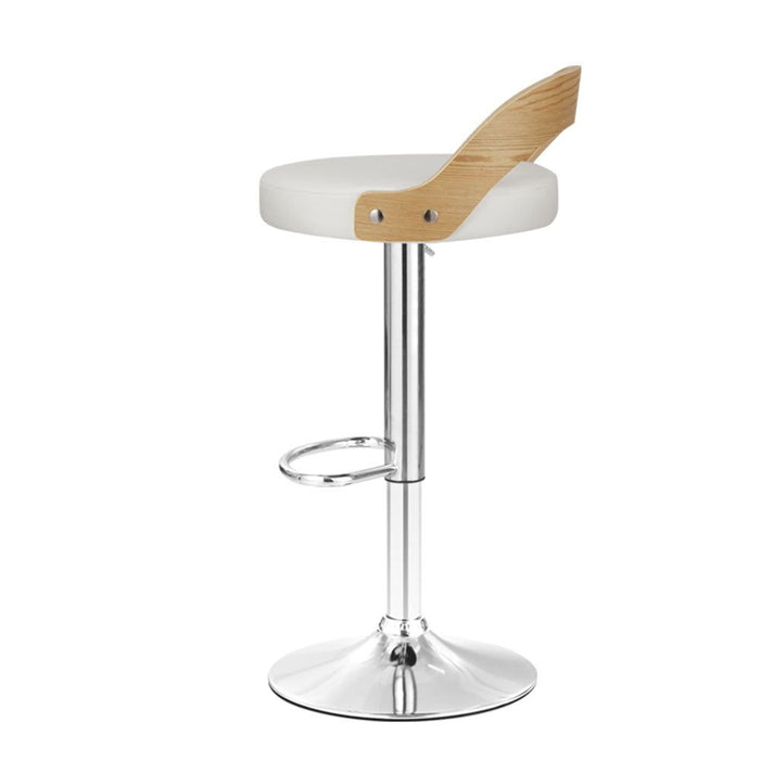 Two Bar Stools Adjustable Leather Padded White -Home Living Store - -  