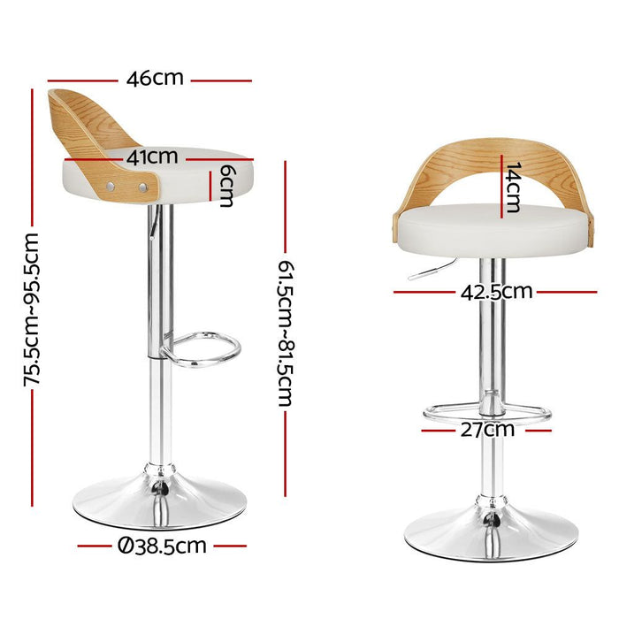 Two Bar Stools Adjustable Leather Padded White -Home Living Store - -  
