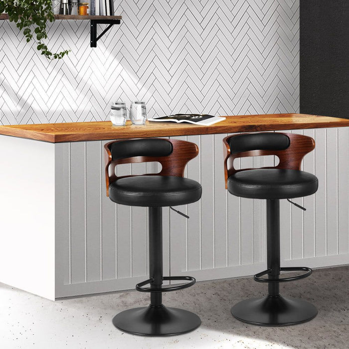 Two Bar Stools Gas Lift Faux Leather -Home Living Store - -  