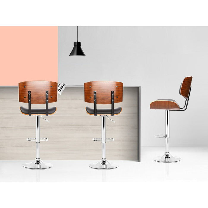 Two Bar Stools Gas Lift Leather Black -Home Living Store - -  