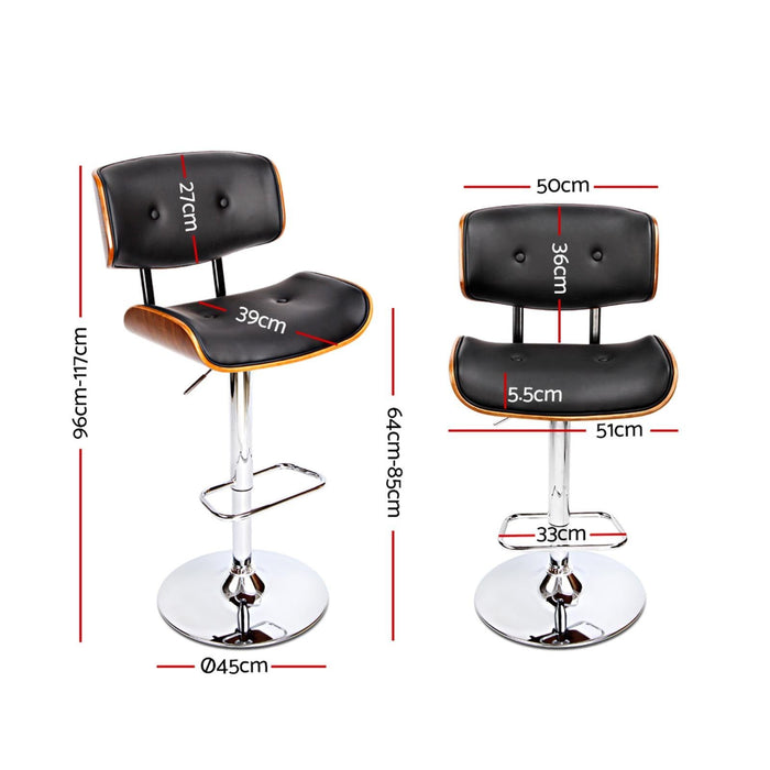 Two Bar Stools Gas Lift Leather Black -Home Living Store - -  