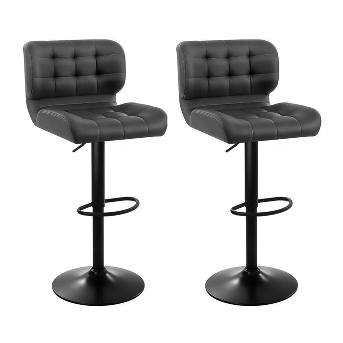 Two Bar Stools Gas Lift Leather Padded Grey -Home Living Store - -  