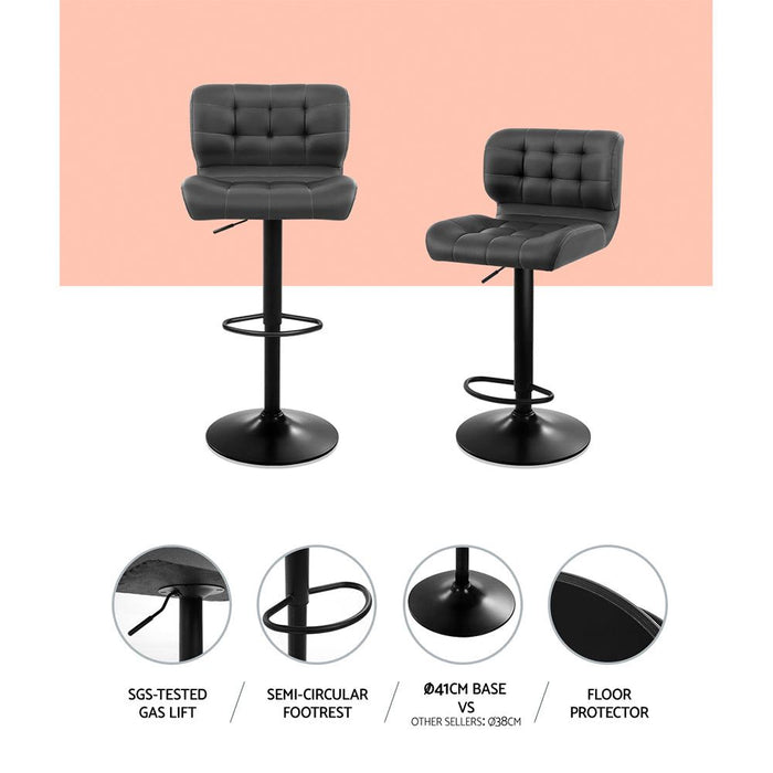 Two Bar Stools Gas Lift Leather Padded Grey -Home Living Store - -  