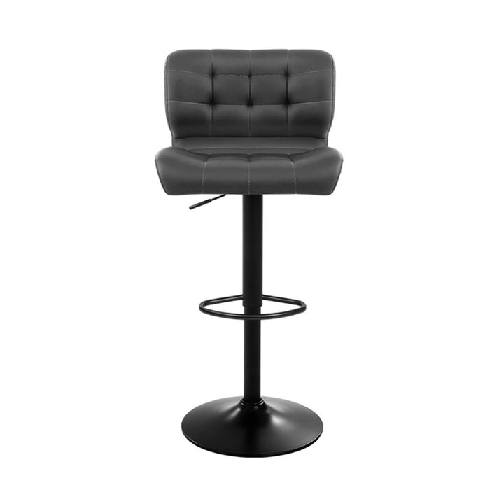 Two Bar Stools Gas Lift Leather Padded Grey -Home Living Store - -  