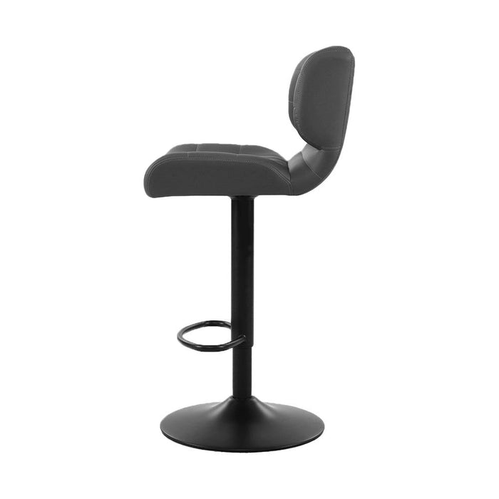 Two Bar Stools Gas Lift Leather Padded Grey -Home Living Store - -  