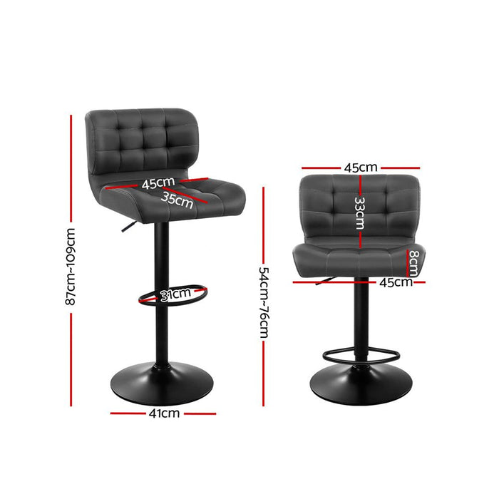 Two Bar Stools Gas Lift Leather Padded Grey -Home Living Store - -  