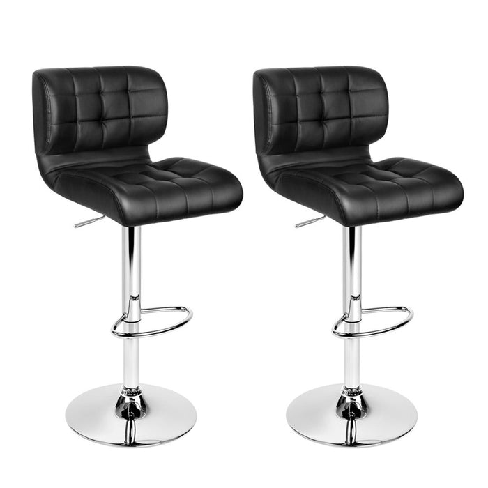 Two Bar Stools Gas Lift Leather Padded Stool Black -Home Living Store - -  
