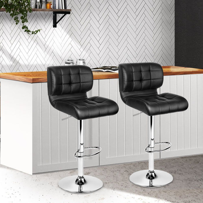 Two Bar Stools Gas Lift Leather Padded Stool Black -Home Living Store - -  