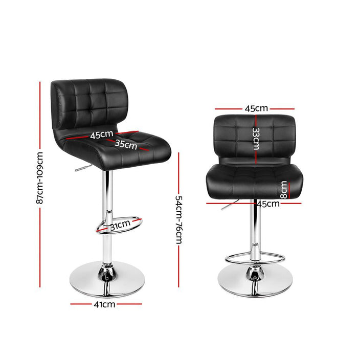 Two Bar Stools Gas Lift Leather Padded Stool Black -Home Living Store - -  