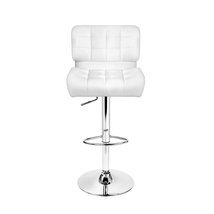Two Bar Stools Gas Lift Leather Padded White -Home Living Store - -  