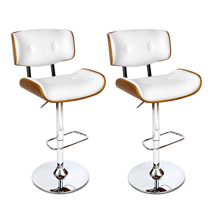 Two Bar Stools Gas Lift Leather White -Home Living Store - -  