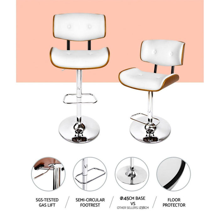 Two Bar Stools Gas Lift Leather White -Home Living Store - -  