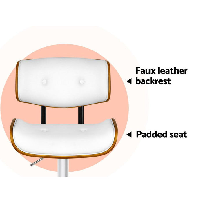 Two Bar Stools Gas Lift Leather White -Home Living Store - -  