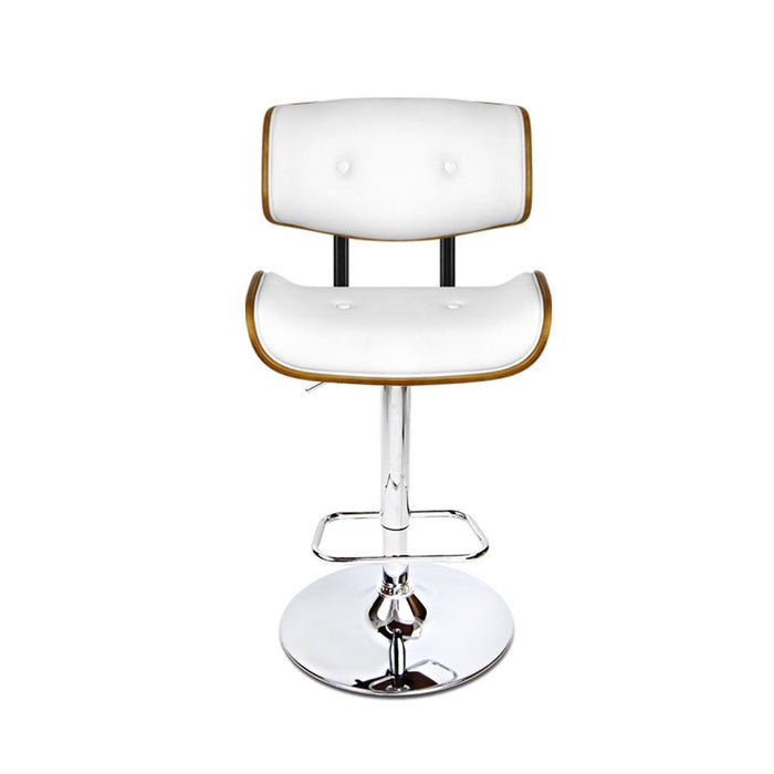 Two Bar Stools Gas Lift Leather White -Home Living Store - -  