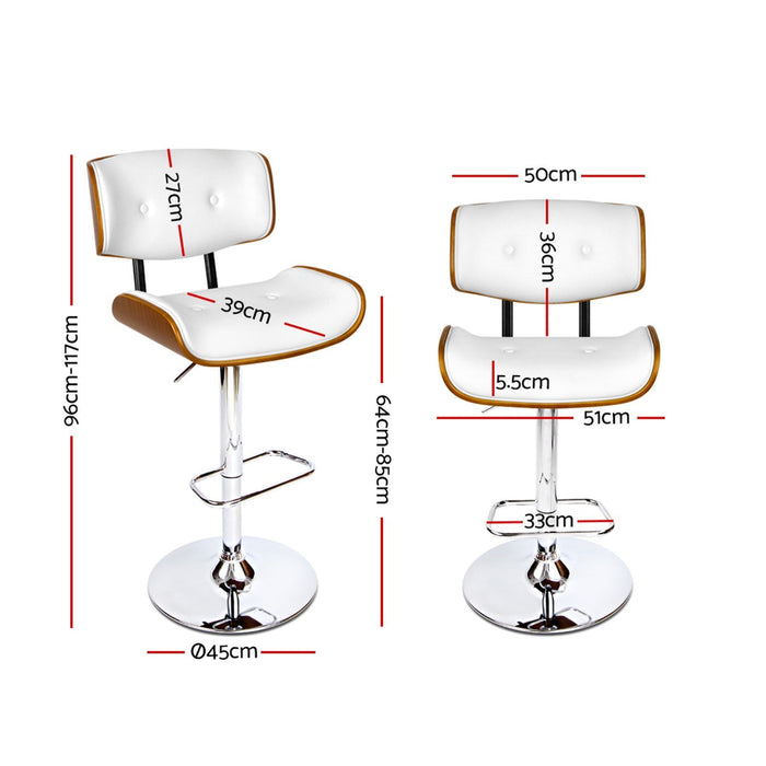 Two Bar Stools Gas Lift Leather White -Home Living Store - -  