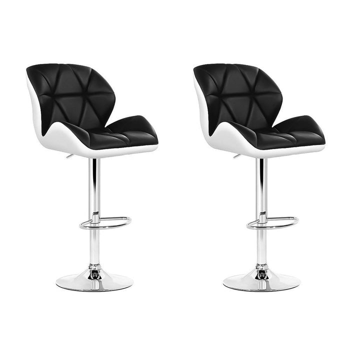 Two Bar Stools Gas Lift Padded Leather Black & White -Home Living Store - -  