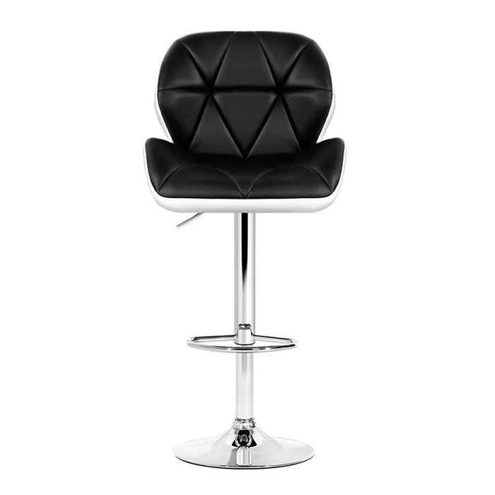 Two Bar Stools Gas Lift Padded Leather Black & White -Home Living Store - -  